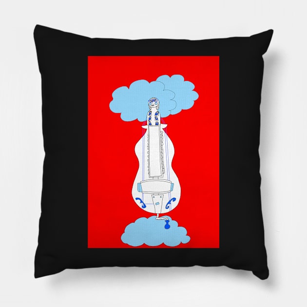 Hurdy-gurdy head in the Blue Clouds Pillow by inkle