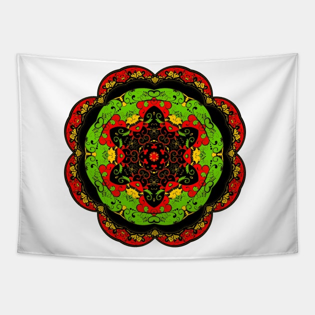 Tibetean themed colorful kaleidoscopic Mandala Tapestry by Matbu