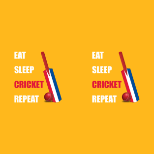 Eat Sleep Cricket Repeat Netherlands Flag Cricket Bat - Dutch Orange T-Shirt