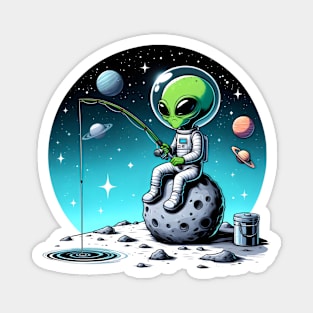 Cosmic fishing - Green alien Magnet