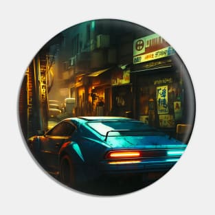 Race Car In Neon Alley Pin