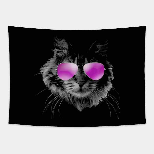 Cool Furry Cat with Sunglasses Tapestry by Nerd_art