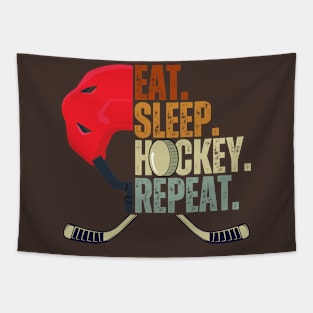 Eat Sleep Hockey Repeat Kids Adult Ice Hockey Retro Vintage Tapestry