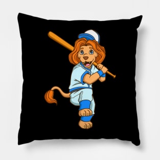 Cartoon lion playing baseball Pillow