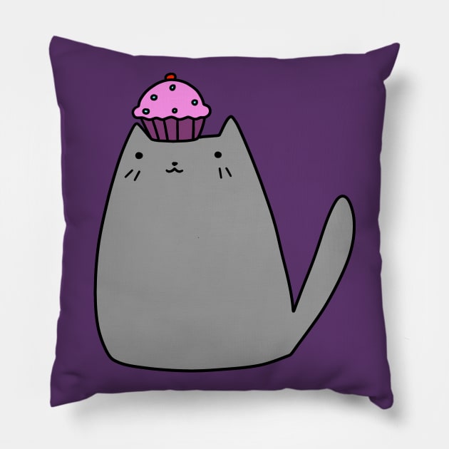 Cupcake Gray Kitty Pillow by saradaboru