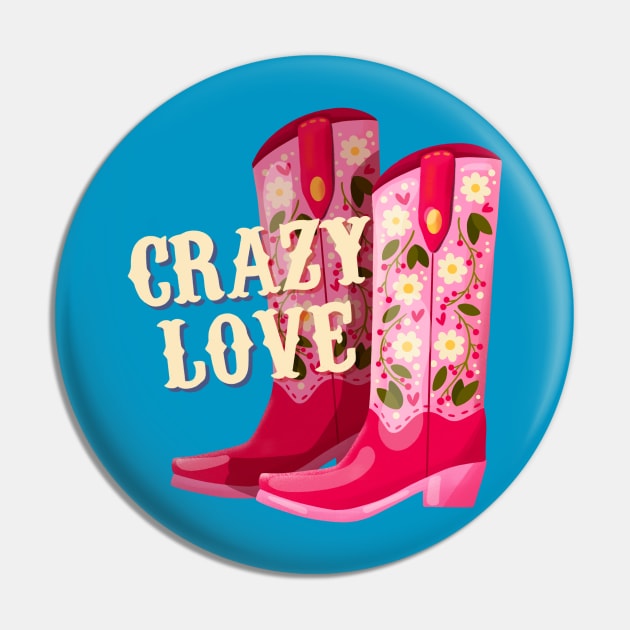 A pair of cowboy boots decorated with flowers and a hand lettering message Crazy Love. Valentine colorful hand drawn illustration in bright vibrant colors. Greeting card design. Pin by BlueLela