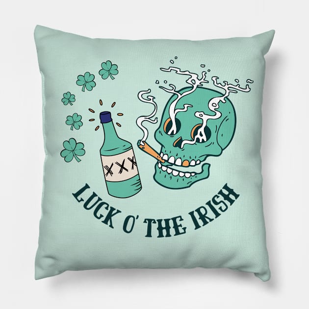 Luck O' The Irish Smoking Skull - Lucky Irish Pillow by TopKnotDesign