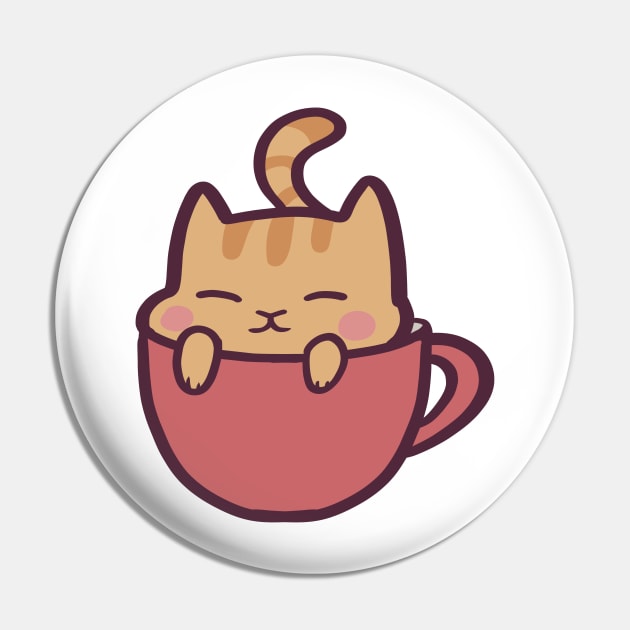 Kawaii Cartoon Cat in Tea Cup Pin by ThumboArtBumbo