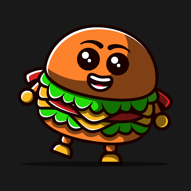 Cute Burger Happy Illustration. by Sydnaku 