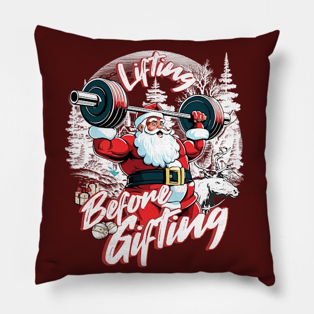 Lifting Before Gifting Santa Weightlift a Gym Bodybuilding Pillow by alcoshirts