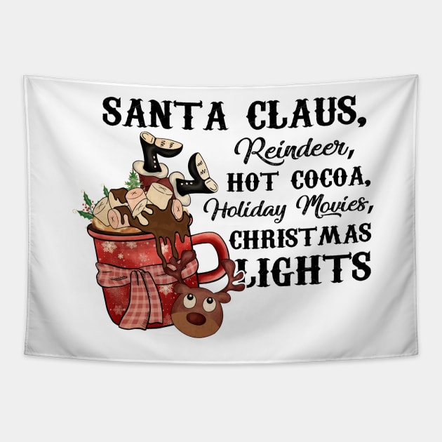 Santa Claus Reindeer, Hot Cocoa, Holiday Movies, Christmas Lights, Vintage Santa Tapestry by Bam-the-25th