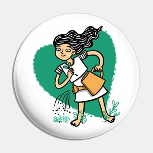 Green love Gardening girl with a watering can Pin