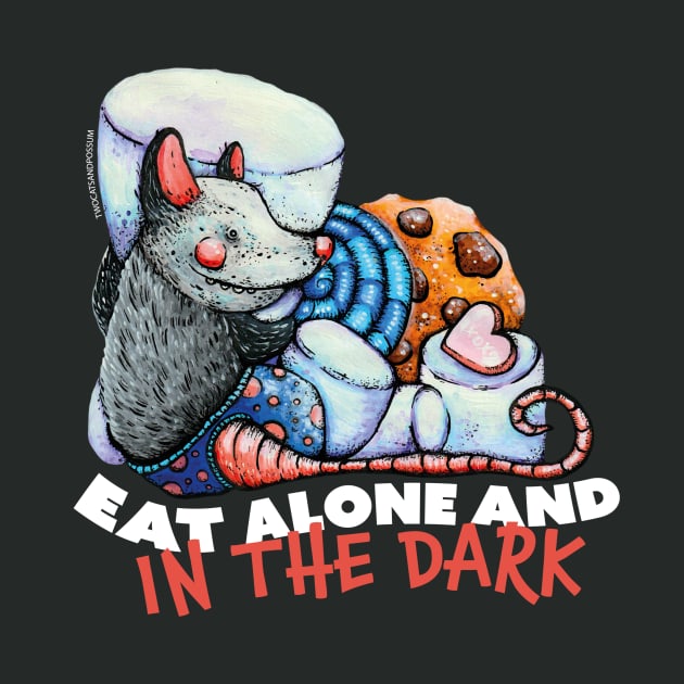 Funny opossum with sweets eat alone and in the dark by Twocatsandpossum