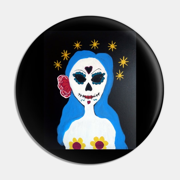 Cosmic Sugar Skull Girl Pin by Cosmic Witch 