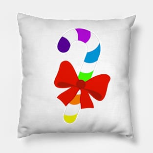 RAINBOW MULTICOLORED CHRISTMAS CANDY CAN WITH RED BOW Pillow