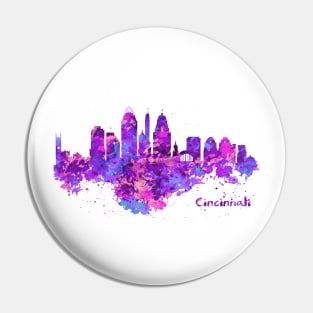 Horizontal watercolor skyline of Cincinnati Pin