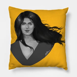 Woman painterly greyscale portrait Pillow