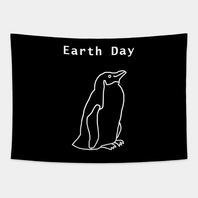 White Line Earth Day Penguin Tapestry by ellenhenryart