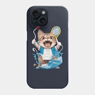Funny angry cat playing tennis Phone Case