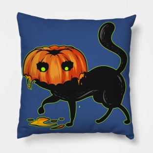 Black Cat With A Pumpkin Costume Hat For Halloween Pillow