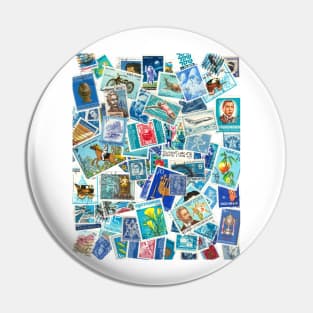 From all over the world - postage stamps blue Pin