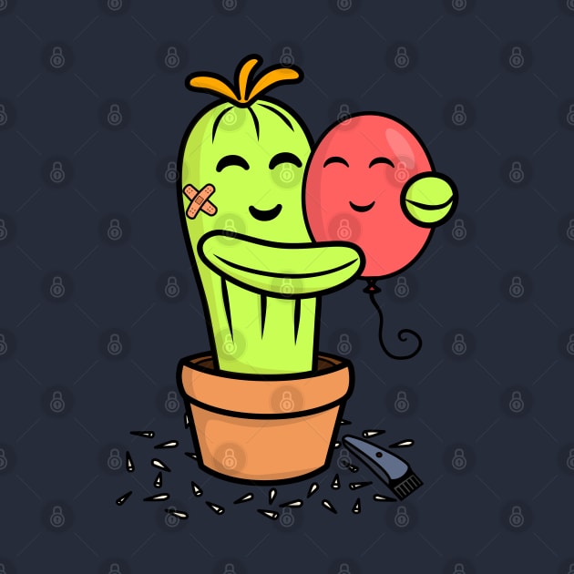 Cute Cactus shaved for a hug with a pink balloon by AlKap