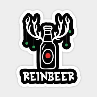 Reinbeer With Antlers and Beer Bottle Christmas Magnet