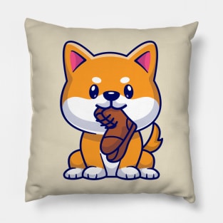 Cute Shiba Inu Dog Bite Shoes Cartoon Pillow