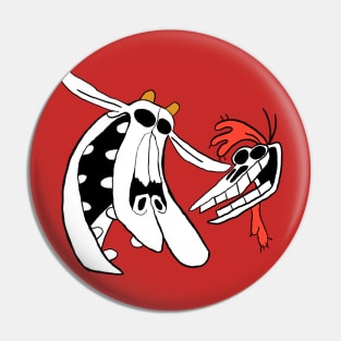 Cow And Chicken Skulls Pin