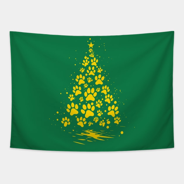 Dog Lover Paw Print Christmas Tree 4 Tapestry by taiche