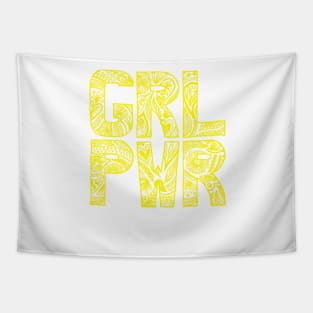 Floral girlpower text in yellow Tapestry