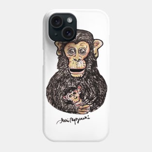 a Mother Monkey cuddling her chimp Phone Case