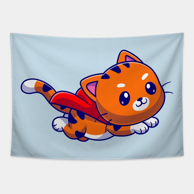 Cute Cat SuperHero Cartoon Tapestry by Catalyst Labs