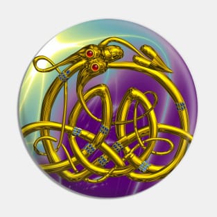 GOLD HYPER DRAGON IN PURPLE TEAL BLUE WAVES Pin