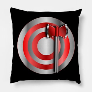 Straight Handle Silver Red Stripe Target and Throwing Hatchet Pillow