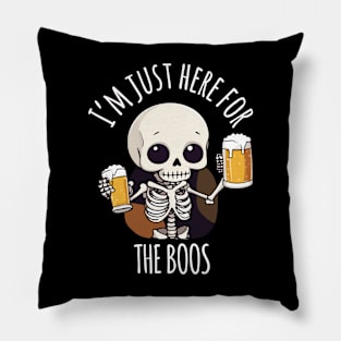 Kawaii Skeleton Halloween Oktoberfest - I'm Just Here for the Boos Pillow