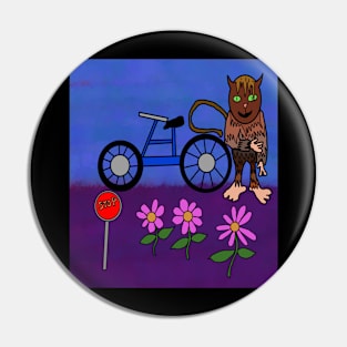 cat loves bike and flowers Pin