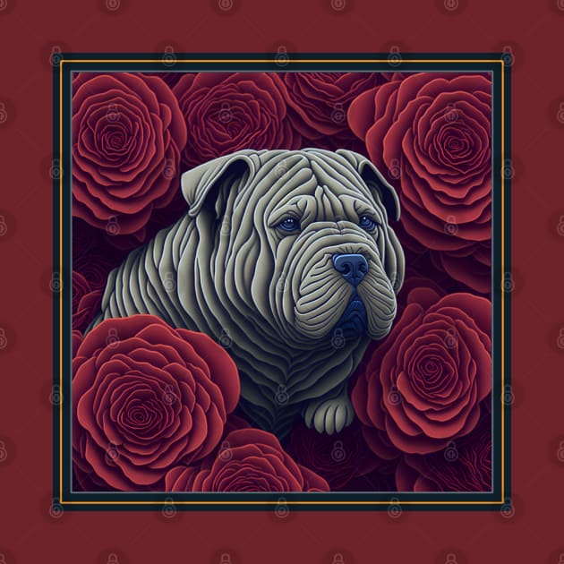 Dogs, sharpei dog and flowers, dog, style vector (Red version sharpei) by xlhombat