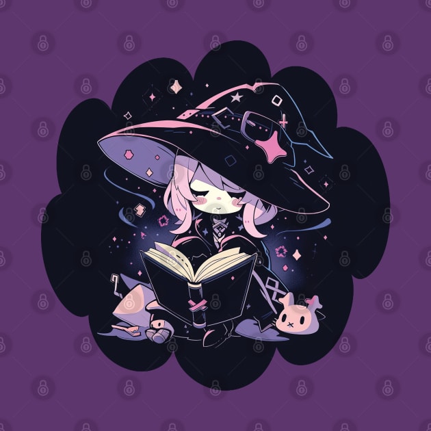 Baby Witch Leo Zodiac Sign Reading Spell Book Chibi Style by The Little Store Of Magic