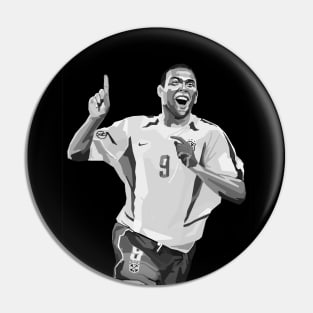 Ronaldo Nazario Legendary Brazil Black And White Art Pin