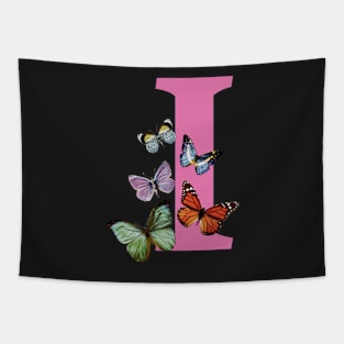 Letter pink I with colorful butterflies Tapestry