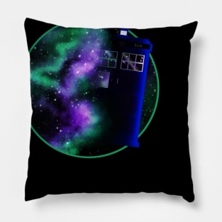 TARDIS with purple & green in circle Pillow