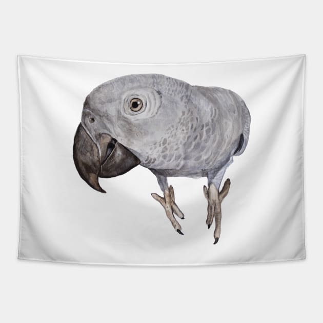 African Gray Parrot Tropical Bird Watercolor Art Print Tapestry by Oranjade0122