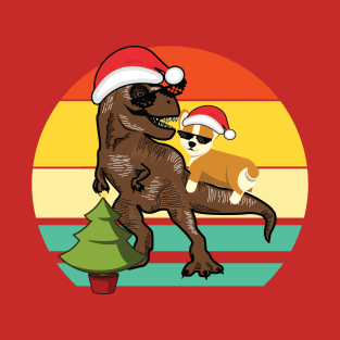Corgi Riding T Rex with Christmas Tree T-Shirt