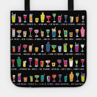 Line em Up! - Prohibition Cocktails pattern on black Tote