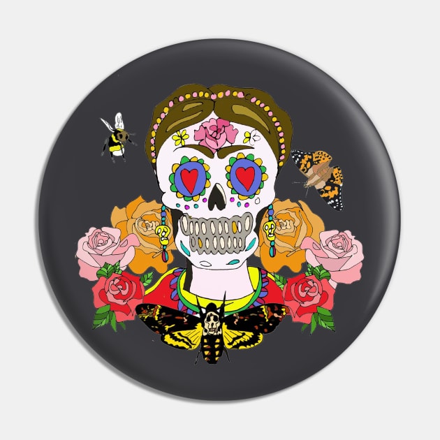 Skull and Roses with death's head moth Pin by White B Gifts