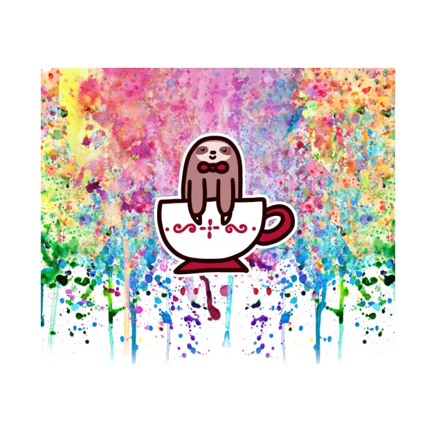 Teacup Bowtie Sloth Rainbow Paint by saradaboru