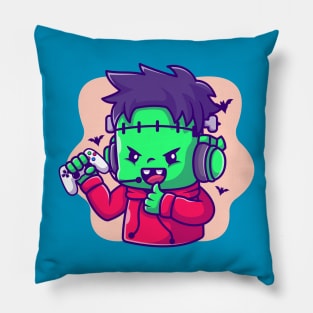 Cute Frankenstein Zombie Gaming And Thumbs Up Cartoon Pillow