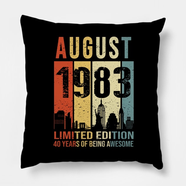 Made In 1983 August Years Of Being Awesome Pillow by Red and Black Floral