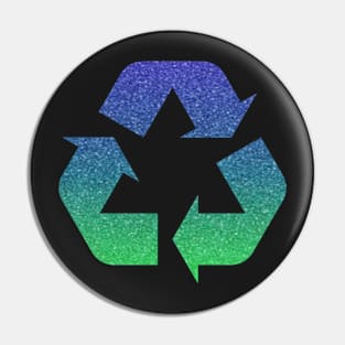 Green Blue Ombre Faux Glitter Recycle Symbol Pin